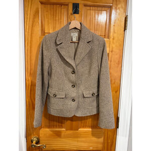 L.L. Bean Wool Silk Herringbone Blazer Jacket Women XS Brown Tailored Preppy